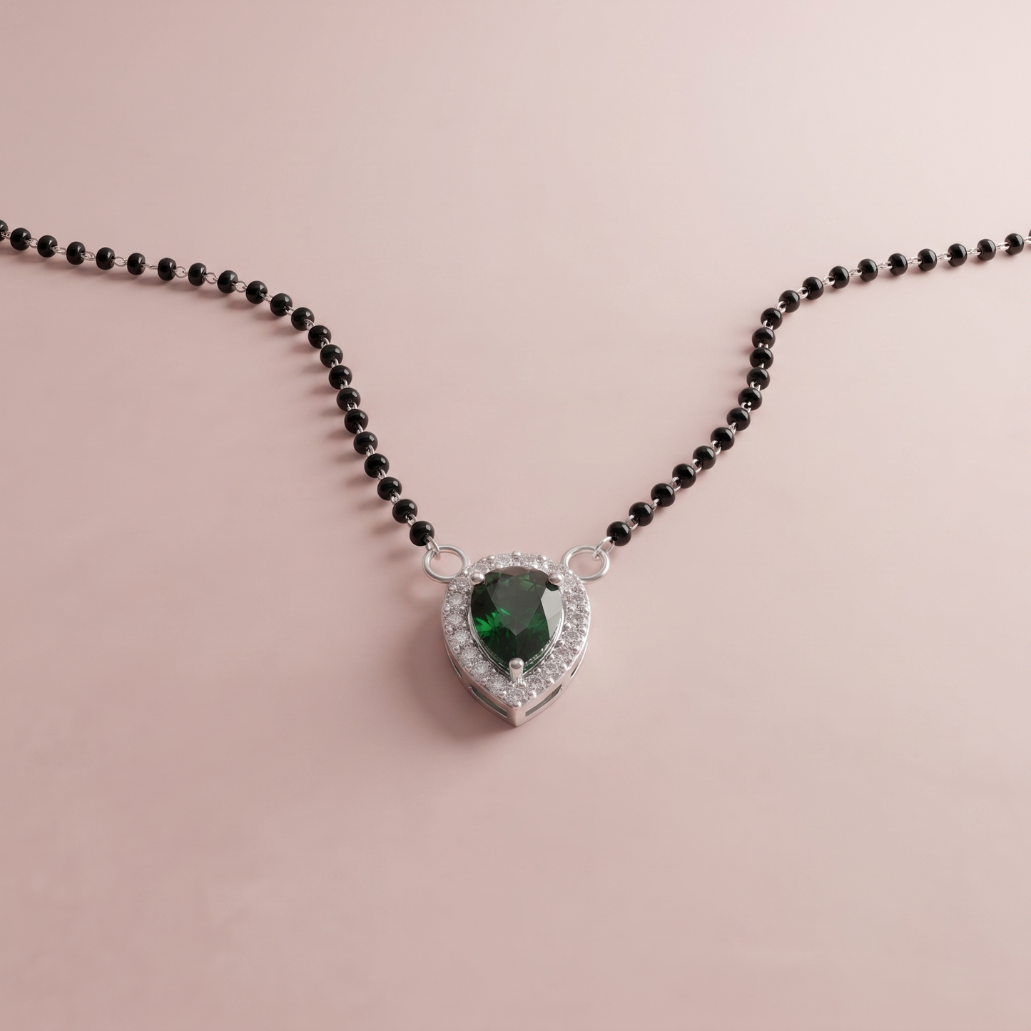 Silver Teardrop Green Mangalsutra