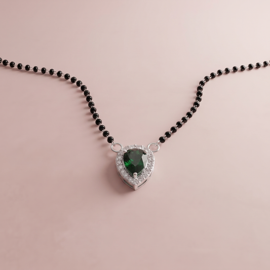 Silver Teardrop Green Mangalsutra