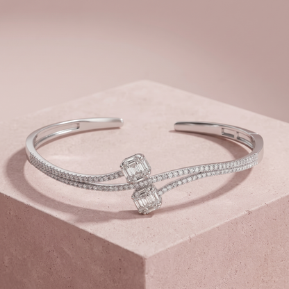 Silver Twin Speak Cuff Bracelet