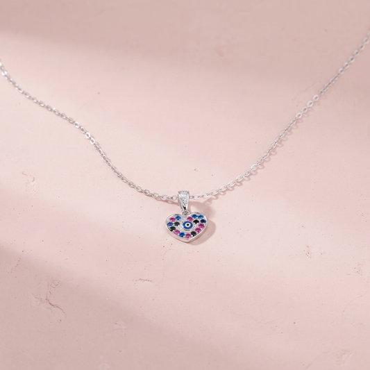 Silver Ranibow Heart Protection Pendant