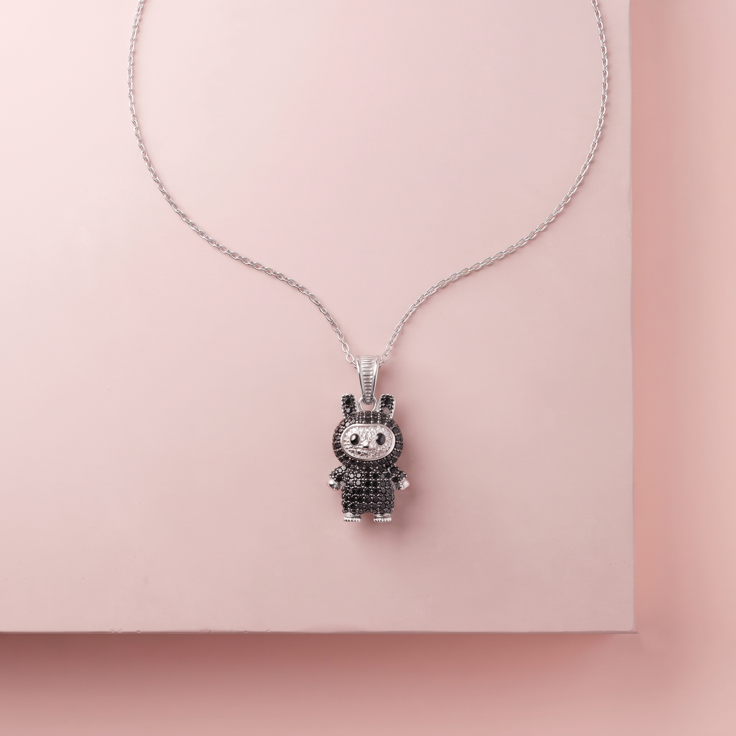 Silver Black Labubu Necklace