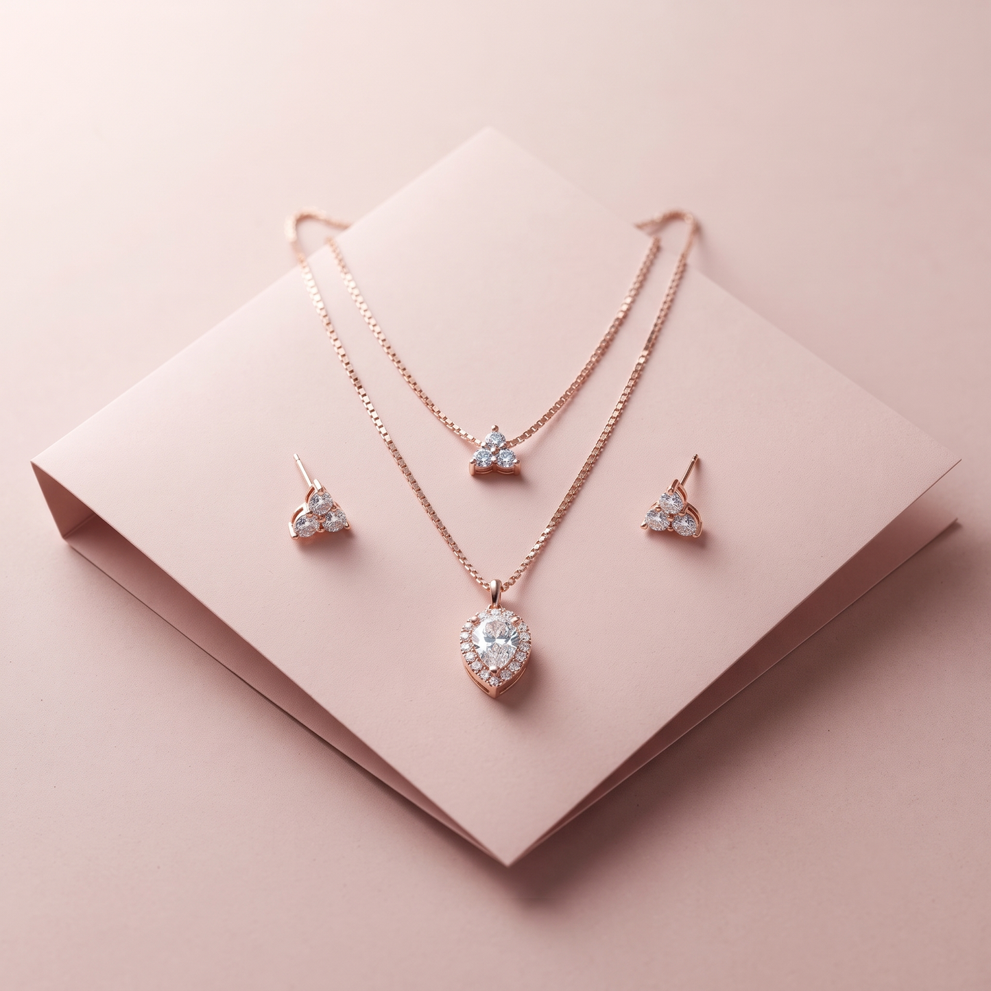 Rose Gold Plated Twin Layer Drop Necklace Set