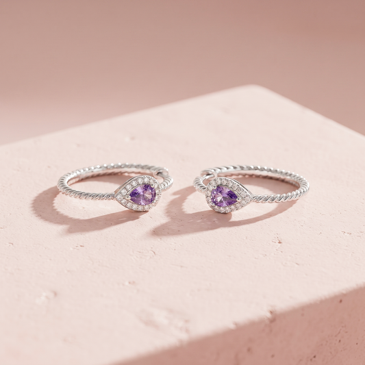 Silver Purple Sparkle Drop Earrings