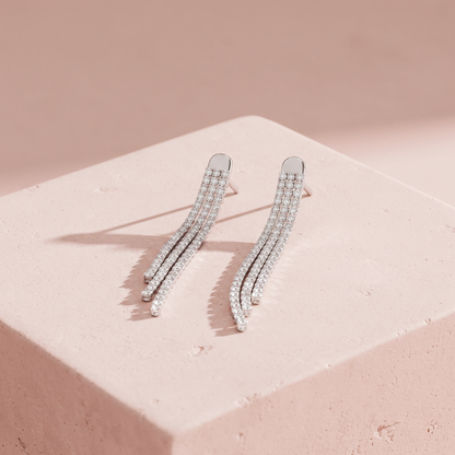 Silver Dual Strip Cubic Zirconia Modern Earring