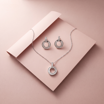 Silver Luxe Round Necklace Set