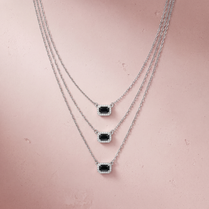 Silver Black Stone Triple-Layer Necklace