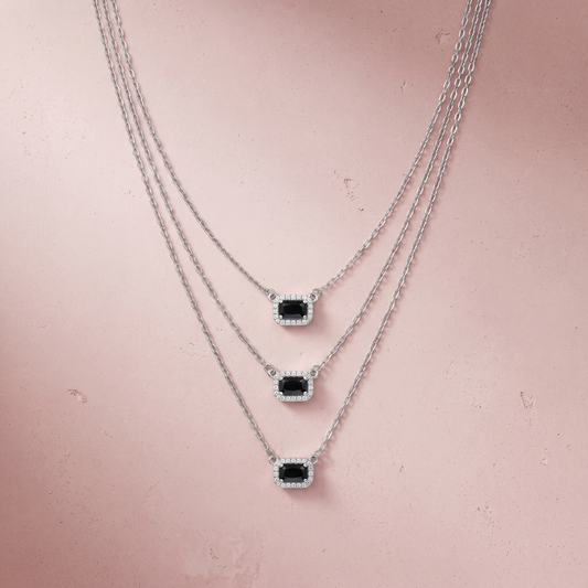 Silver Black Stone Triple-Layer Necklace