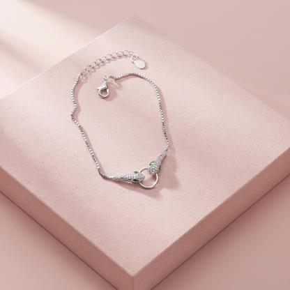 Silver Serpent Head Bracelet with Zircon Stones