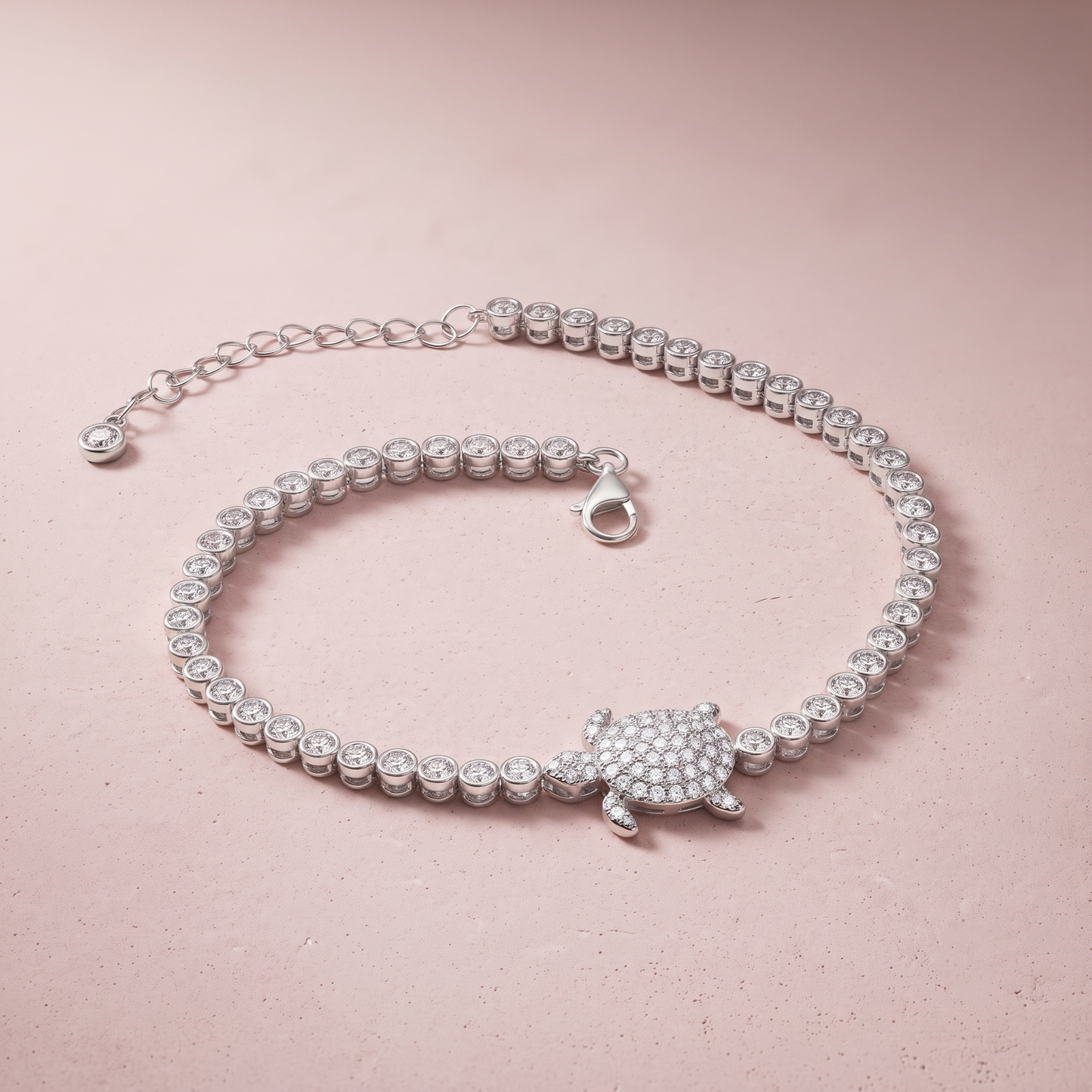 Silver Turtle Charm Tennis Bracelet
