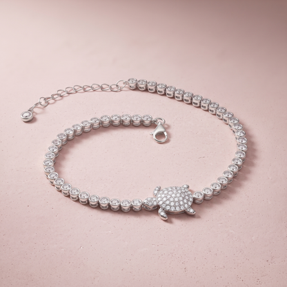 Silver Turtle Charm Tennis Bracelet