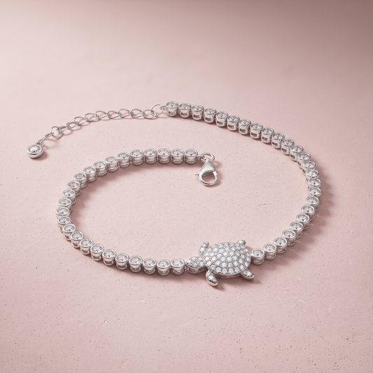 Silver Turtle Charm Tennis Bracelet