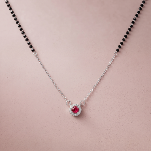 Silver Pink Stone With Chain Mangalsutra
