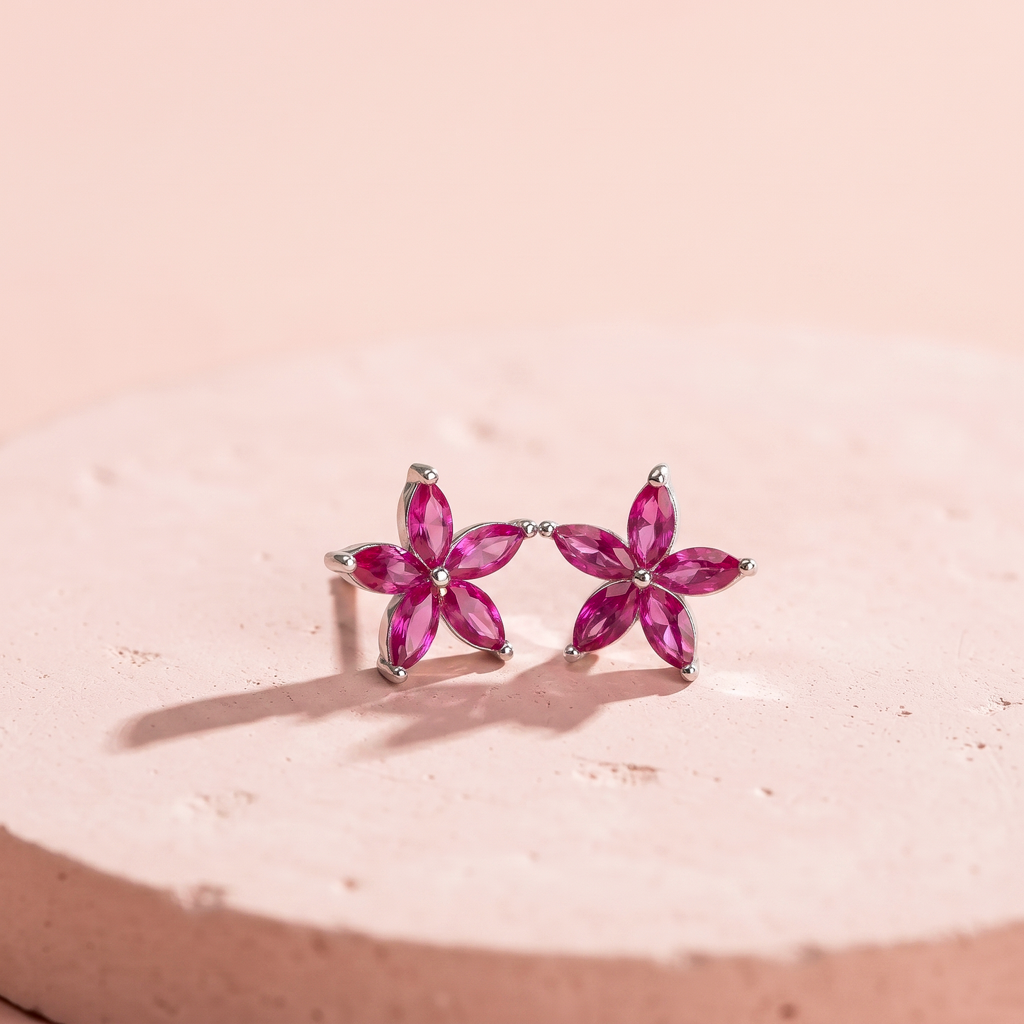 Silver Ruby Bloom Stud Earring