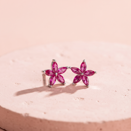 Silver Ruby Bloom Stud Earring