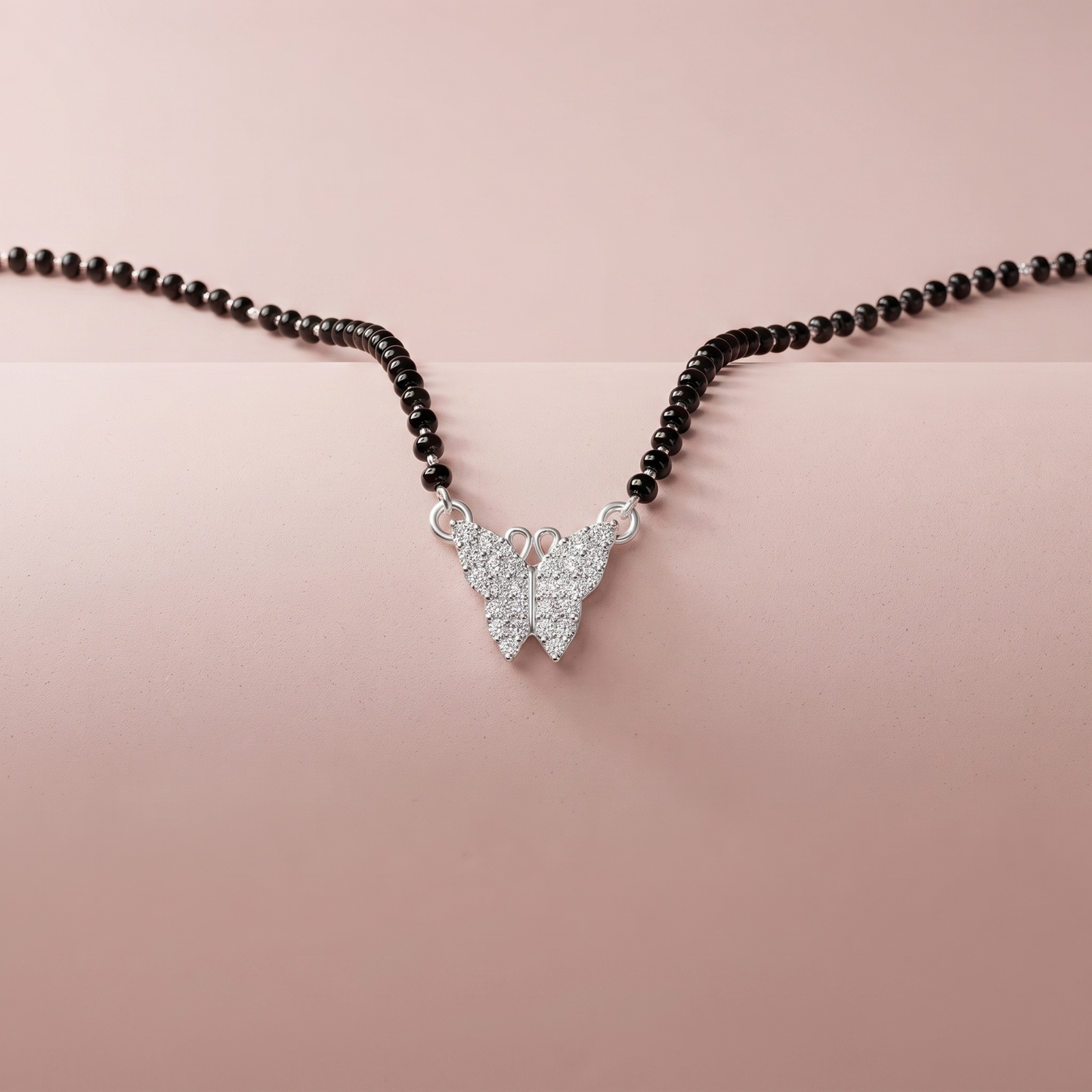 Silver Butterfly Pendant Mangalsutra