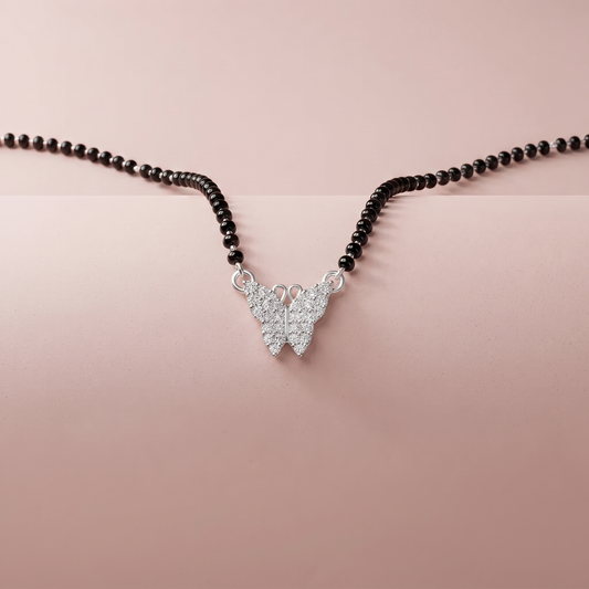 Silver Butterfly Pendant Mangalsutra