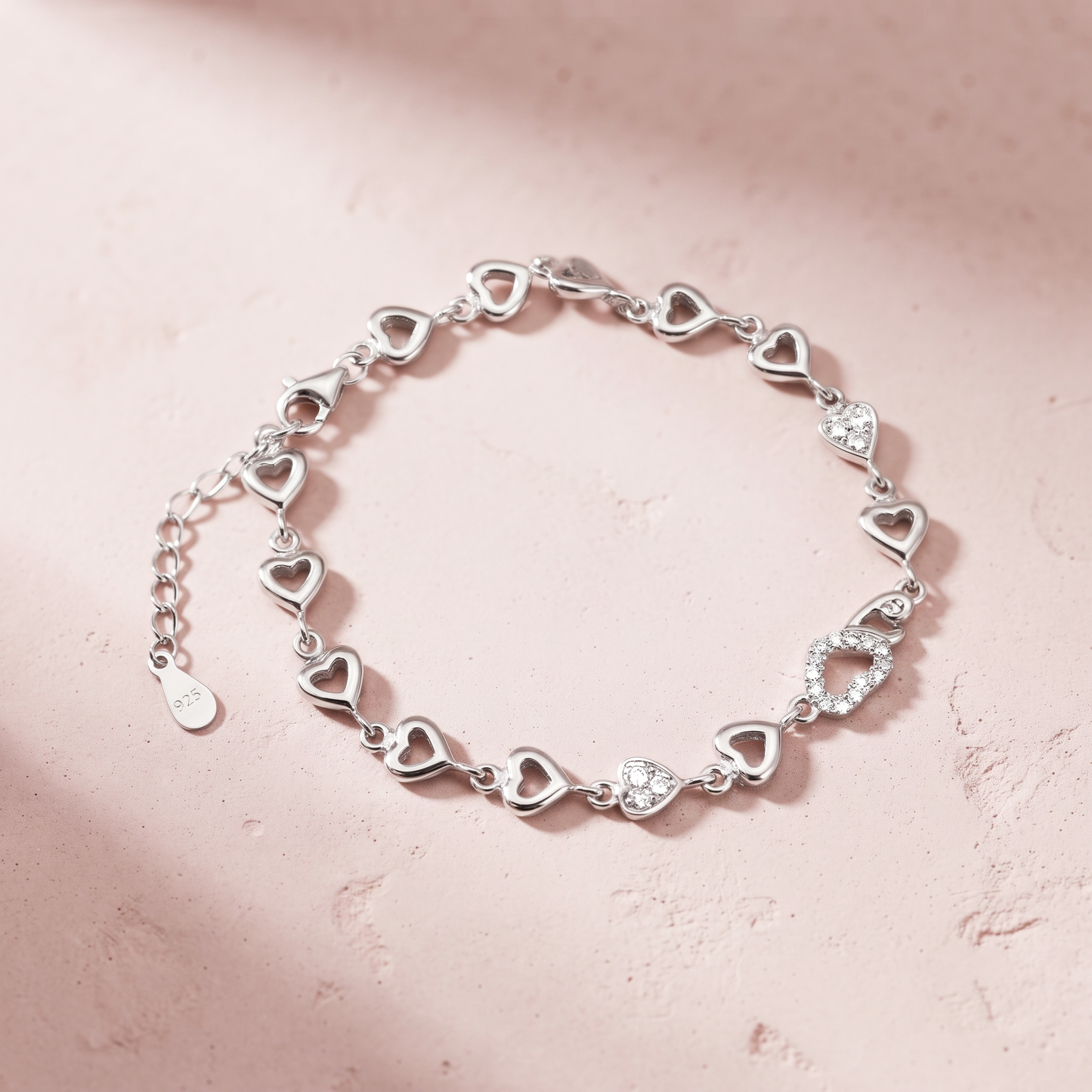 Silver Open Heart Link Bracelet