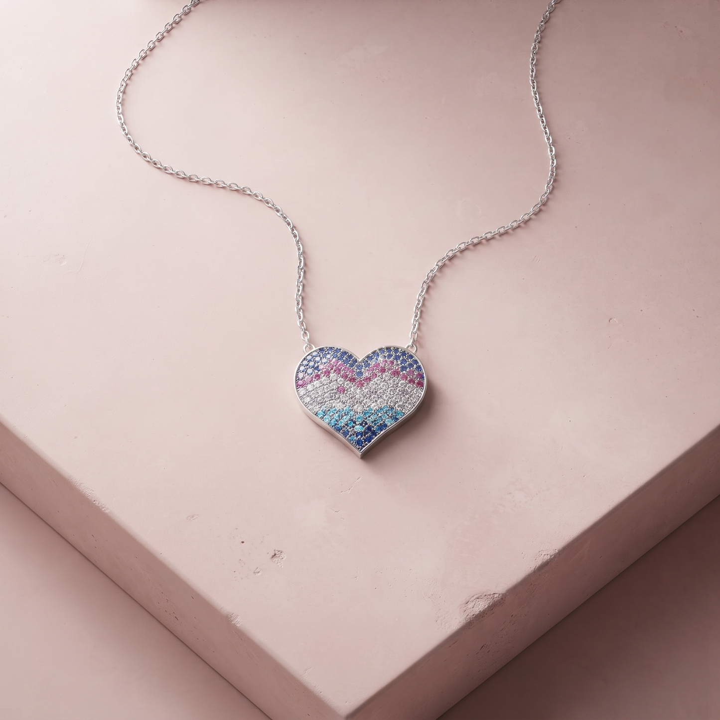 Silver Rainbow Heart Necklace