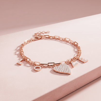 Rose Gold Plated Silver LOVE Layered Heart Bracelet