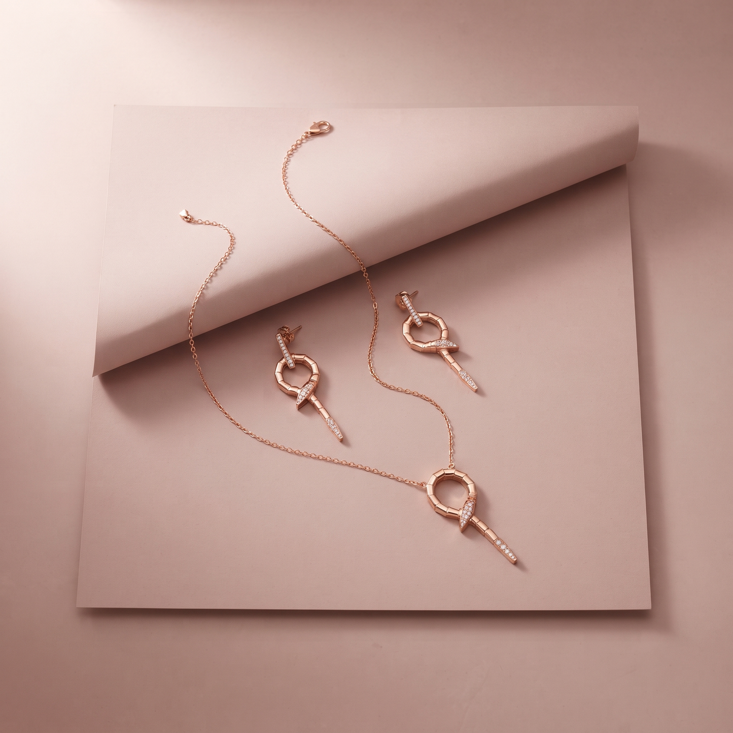 Rose Gold Plated Silver Zircon Serpent Necklace
