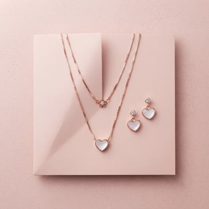 Rose Gold Plated Stacking Heart Necklace Set