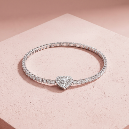 Silver Heart Tennis Bracelet