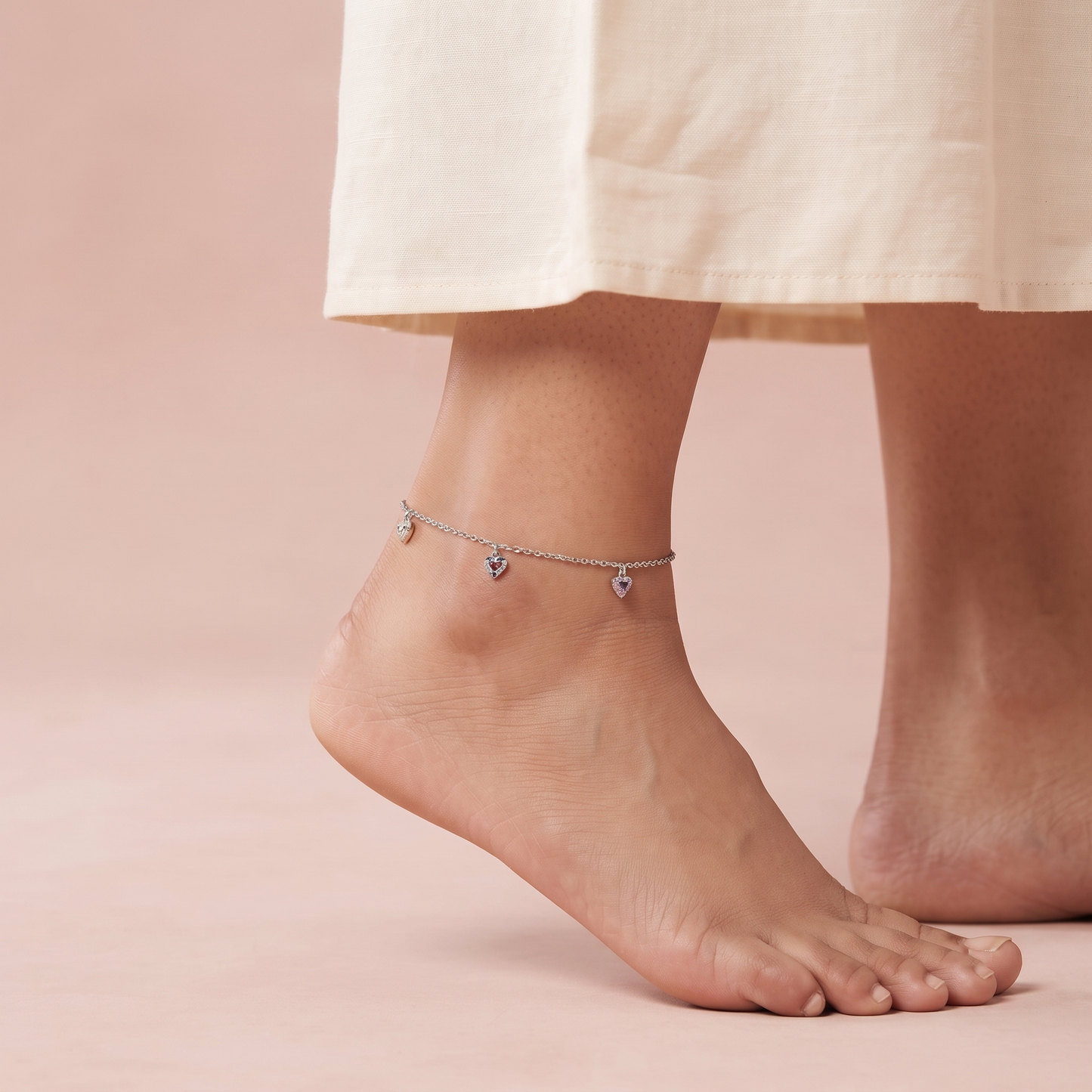Silver Colorful Heart Anklet
