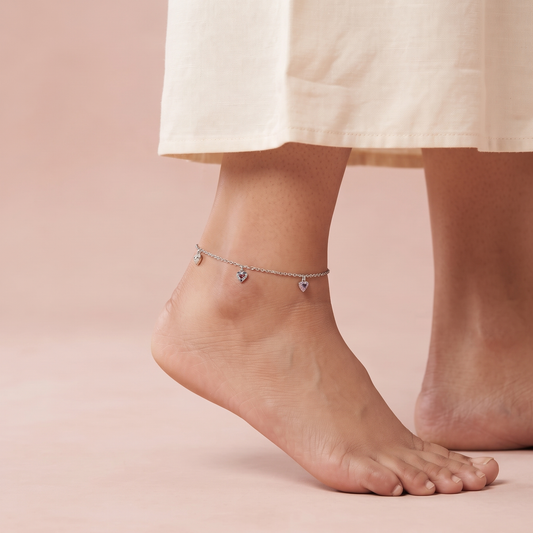 Silver Colorful Heart Anklet