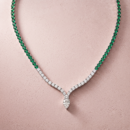 Silver Emerald V‑Cut Necklace