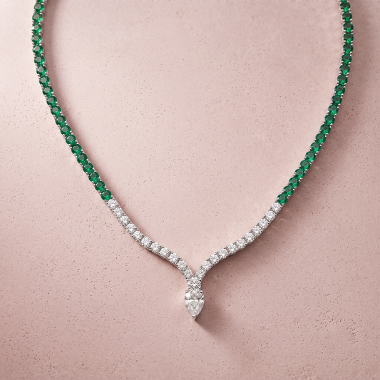 Silver Emerald V‑Cut Necklace
