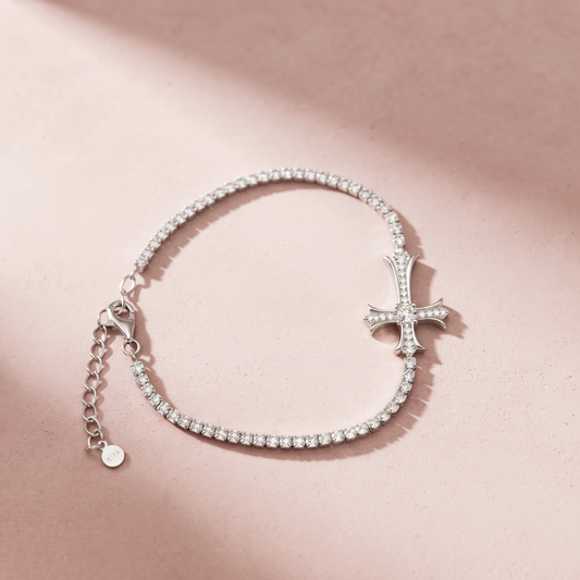 Silver Cross Charm Tennis Bracelet