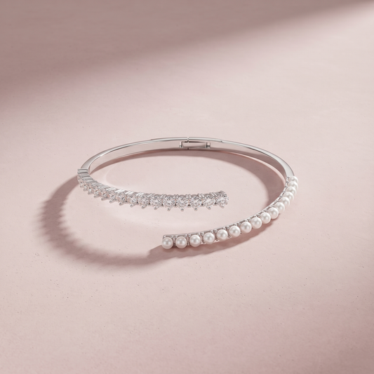 Silver Zircon with Pearl Shine Elegant Bracelet