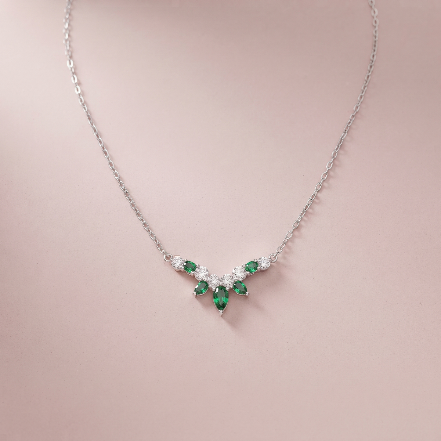Silver Emerald Arc Necklace
