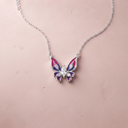 Silver Bi-Colour Butterfly Pendant