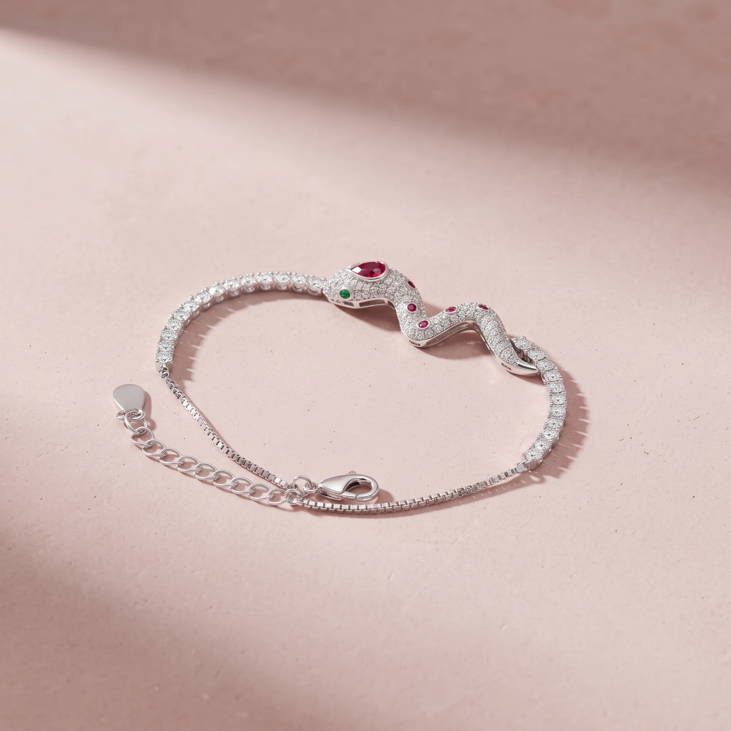 Silver Serpent Head Bracelet with zircon stone