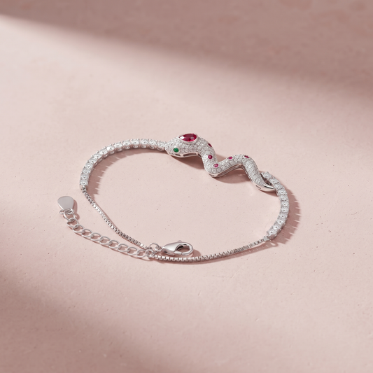 Silver Serpent Head Bracelet with zircon stone