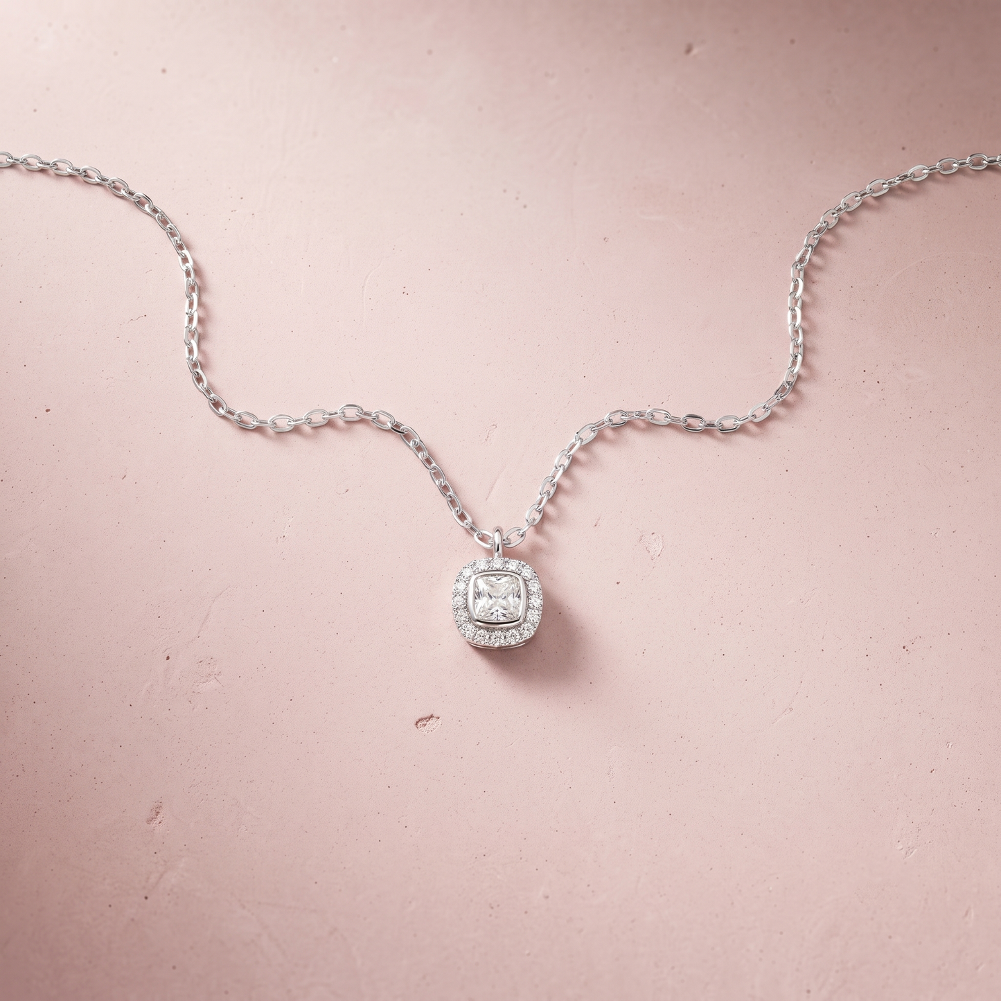 Silver Lumiere Square Halo Necklace