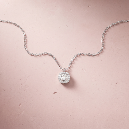 Silver Lumiere Square Halo Necklace
