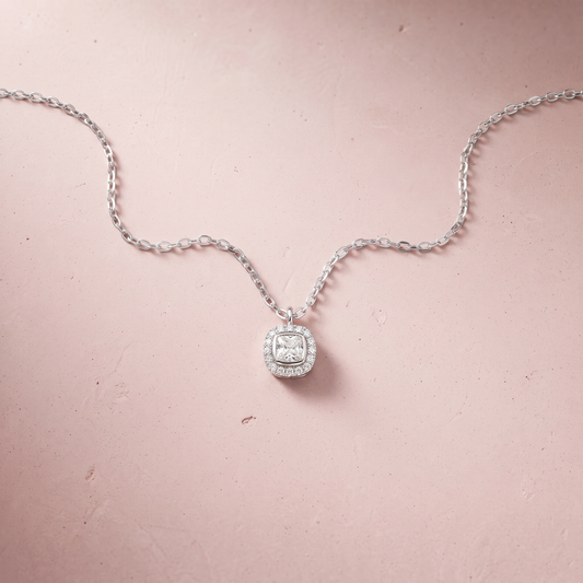 Silver Lumiere Square Halo Necklace
