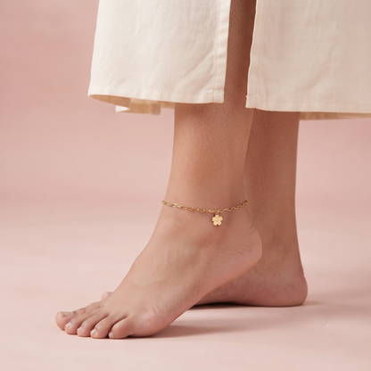 Gold Plated Silver Flower Charm Anklet