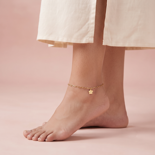 Gold Plated Silver Flower Charm Anklet