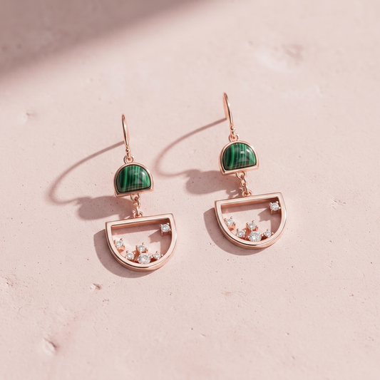 Rose Gold Plated Silver Malachite Earrings