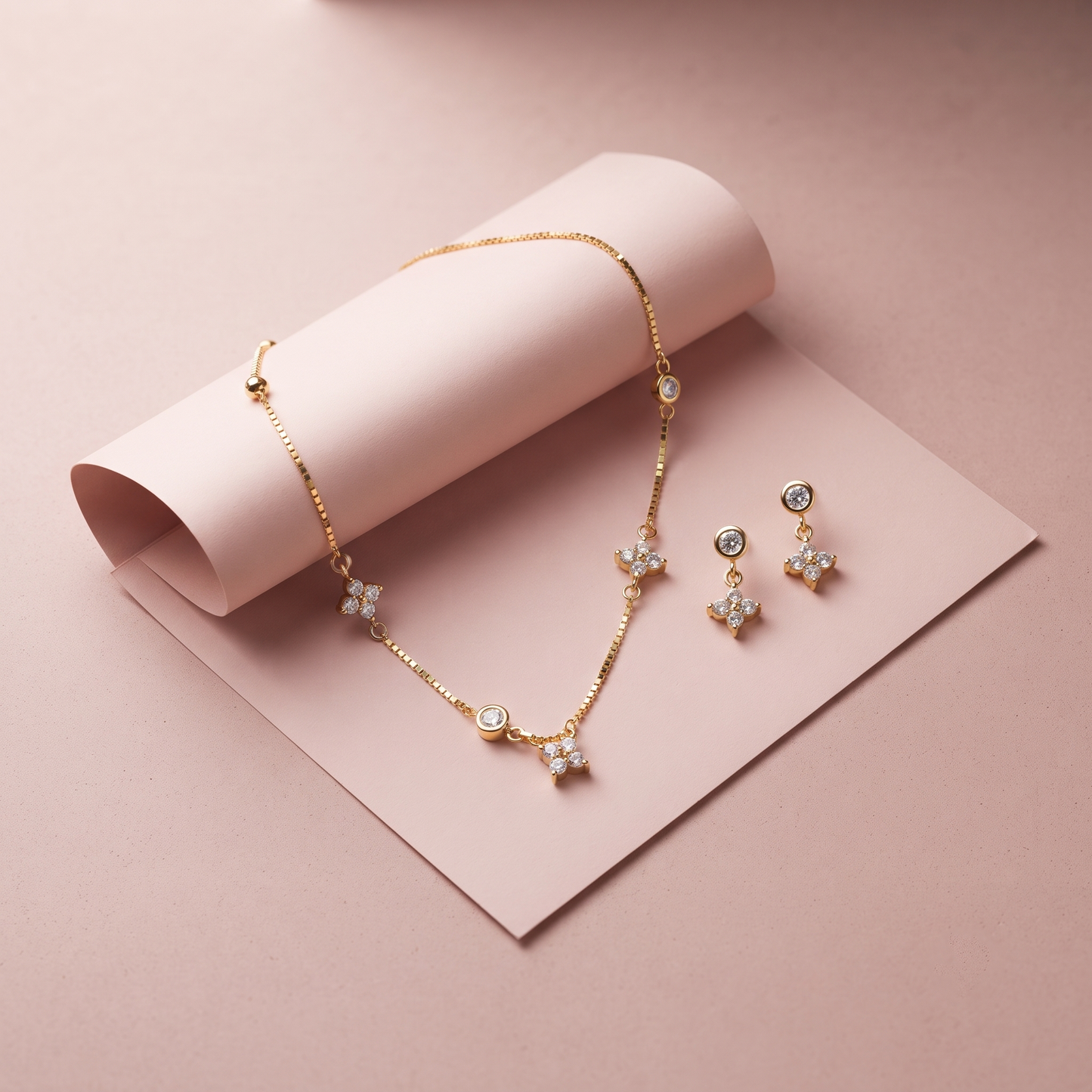 Gold Plated Tiny Bloom Drop Necklace Set