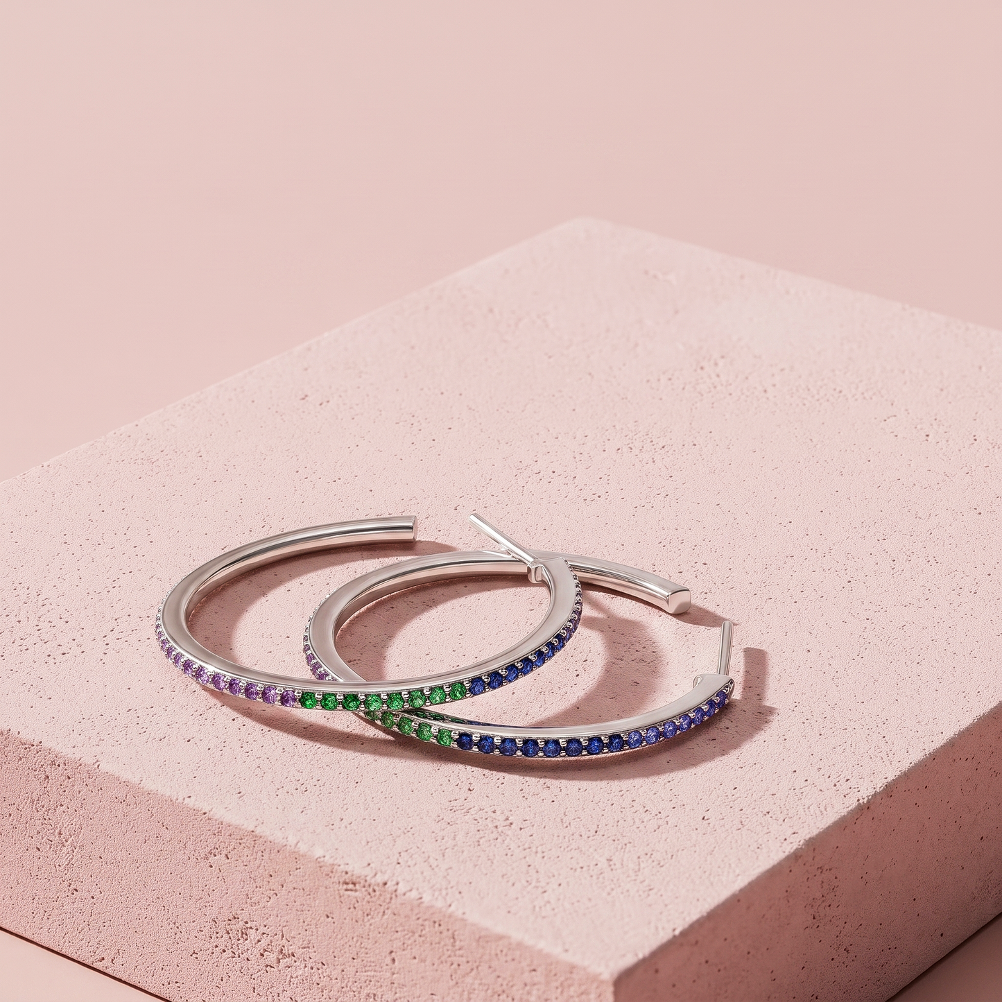 Silver Multicolour Zircon Hoop Earrings