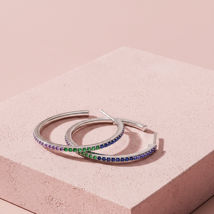 Silver Multicolour Zircon Hoop Earrings