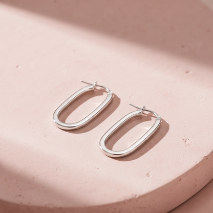 Silver Minimalist Rectangle Hoop Earring