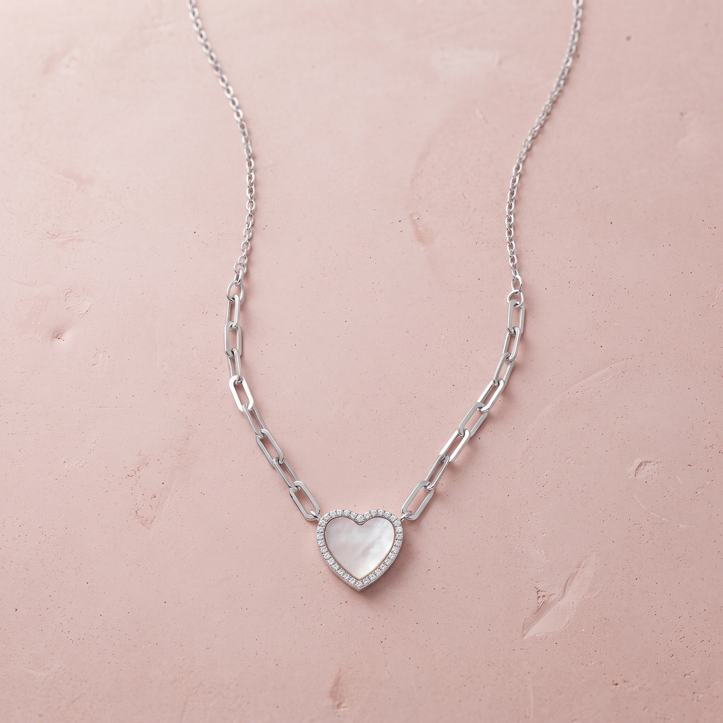 Silver Milky Quartz Heart Necklace