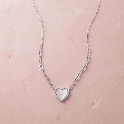 Silver Milky Quartz Heart Necklace