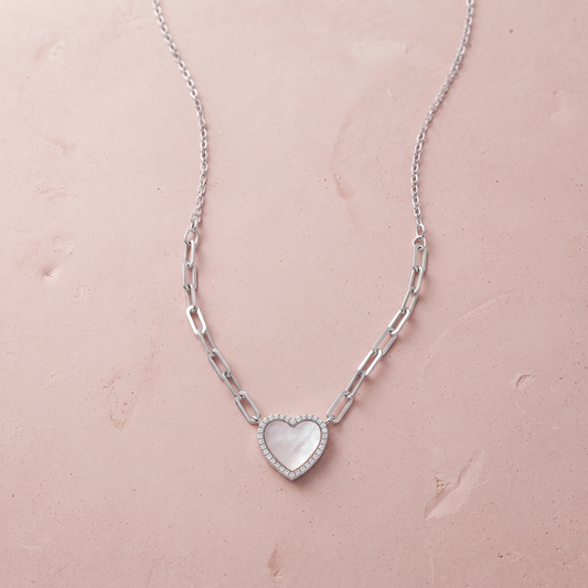 Silver Milky Quartz Heart Necklace