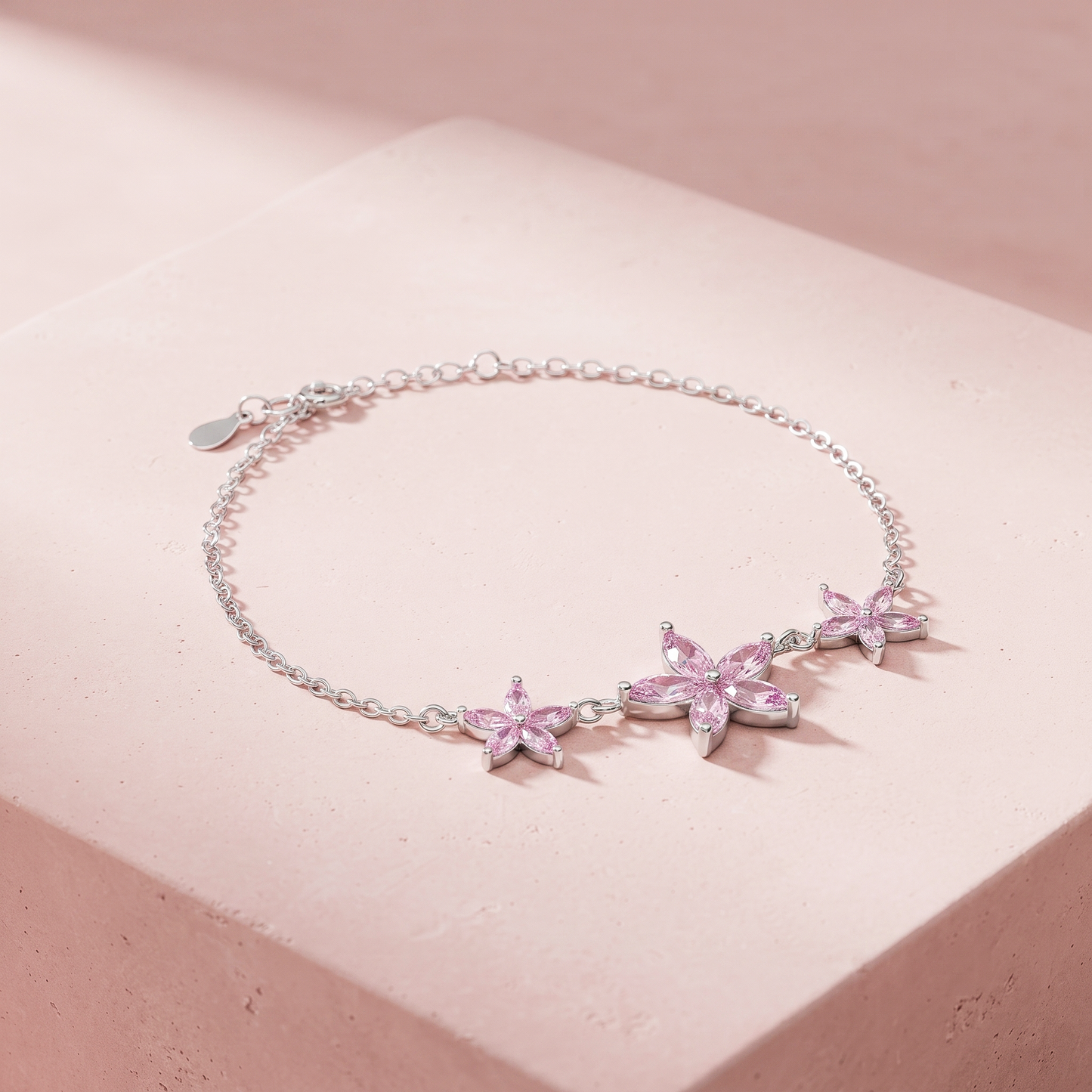 Silver Pink Bloom Bracelet